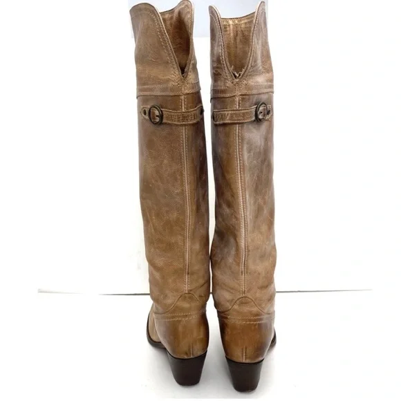 FRYE Jane Western Riding Knees High Boot in Beige Taupe Burnished Antique Size 7